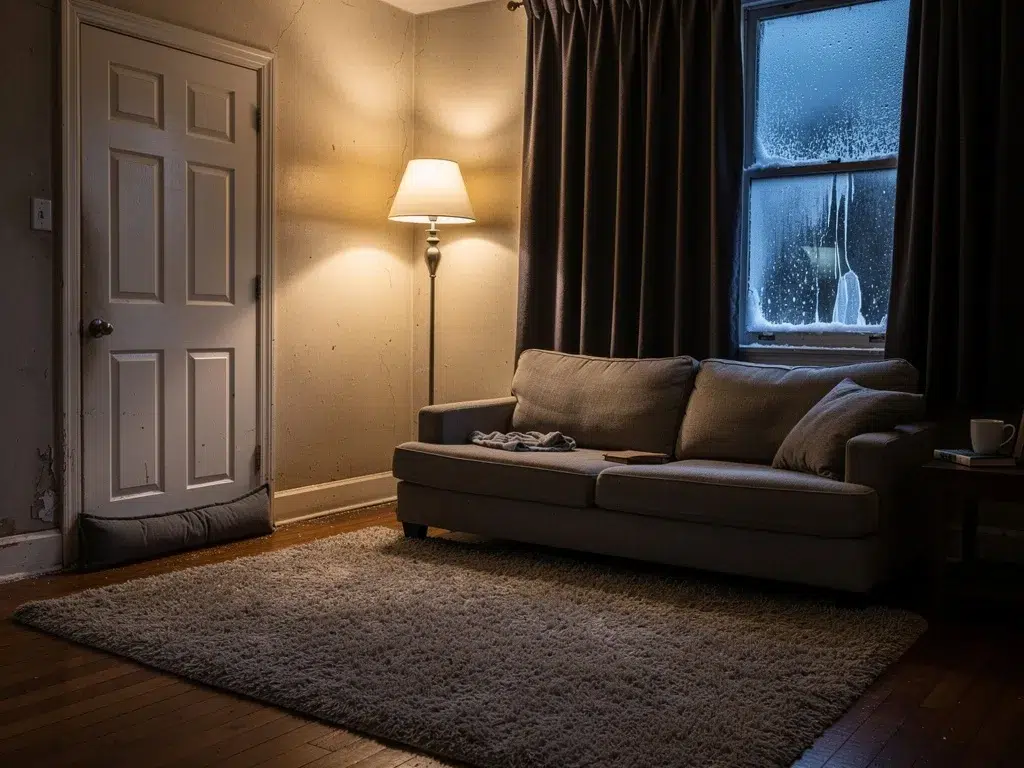 Accessoires simples comme bas de porte, tapis épais et rideaux thermiques pour limiter les courants d’air dans un appartement mal isolé