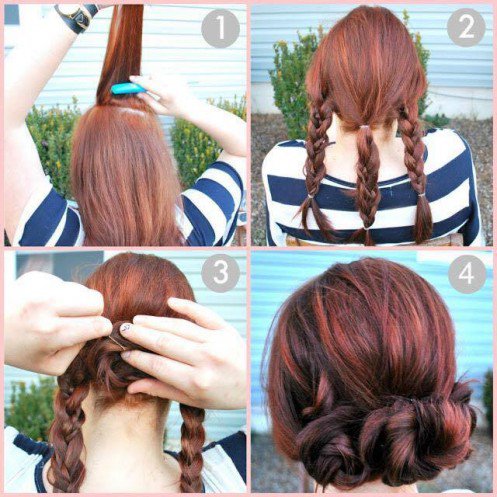 coiffure facile cheveux longs chignon tressé