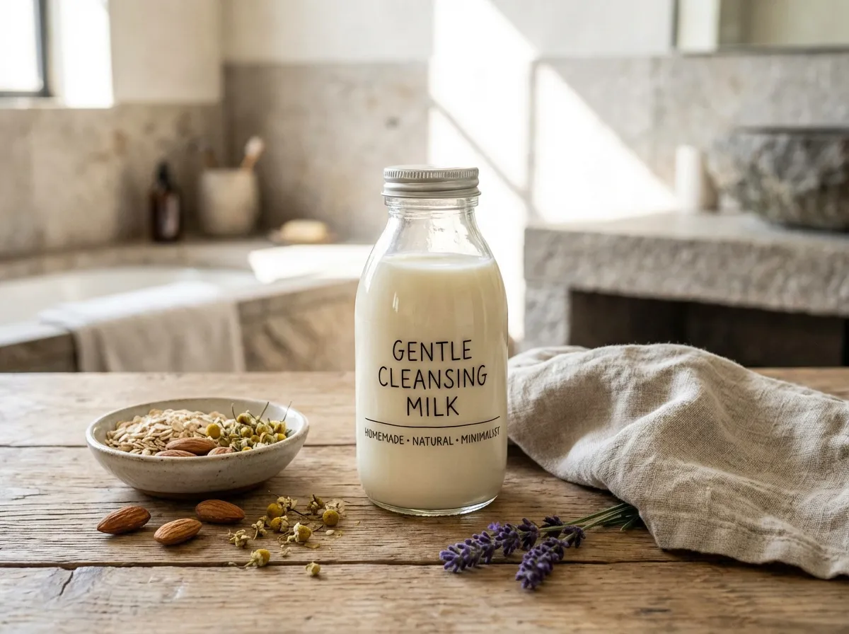 Un lait démaquillant maison doux et naturel, idéal pour une routine beauté minimaliste.