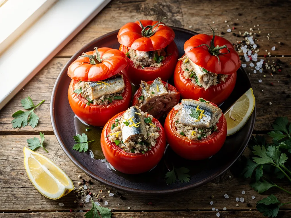 Tomates farcies au hachis de sardine (2) Tomates farcies au hachis de sardine citron et herbes