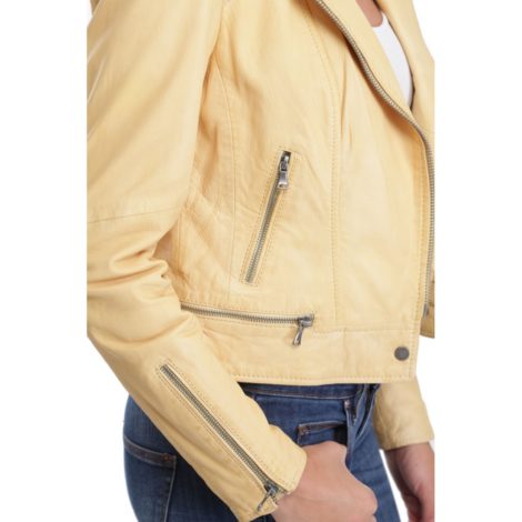 Blouson cuir femme jaune élégante