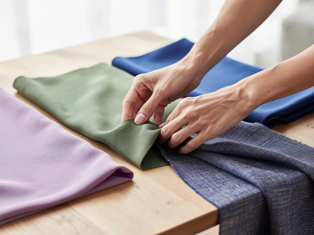 Gros plan sur matières légères et respirantes pour vêtements orientaux féminins, textures fluides et couleurs modernes