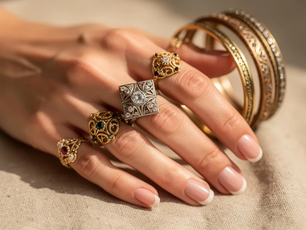 bijoux anciens (1) beaux bijoux anciens sur main femme, bagues et bracelet