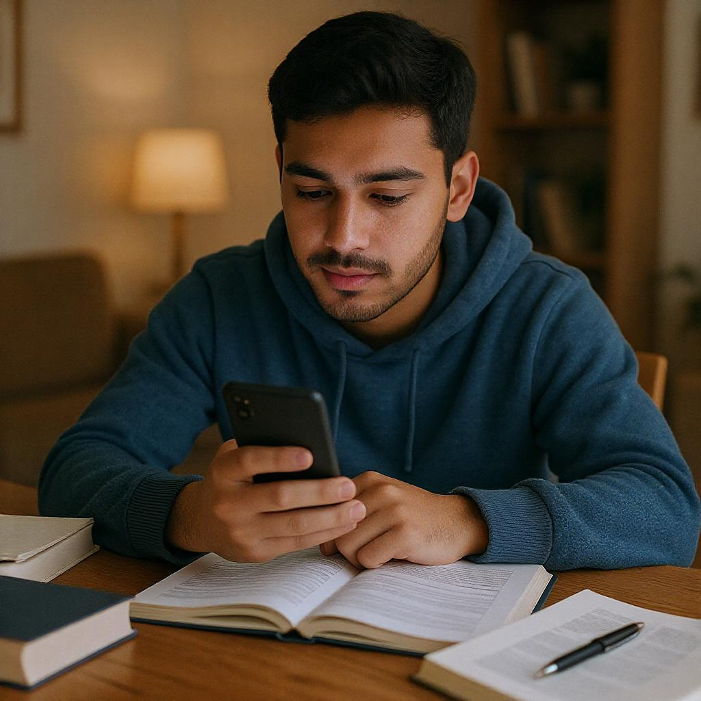 étudiant qui révise le code de la route et le permis en ligne depuis un environnement calme et cosy