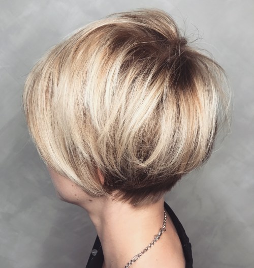 Rounded Pixie Bob With Blonde Balayage