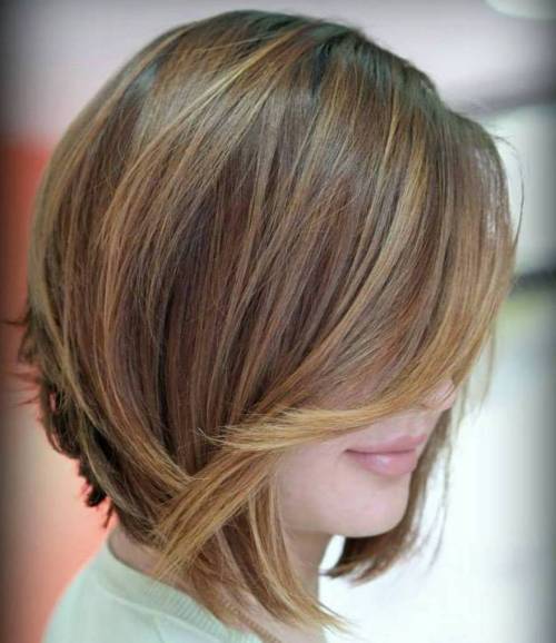 Angled Layered Bob With Caramel Highlights