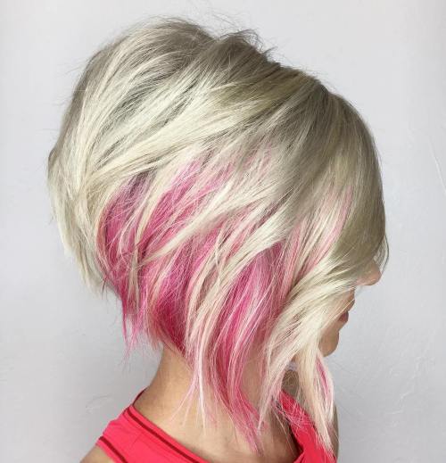 Platinum Bob With Pink Peekaboo Highlights