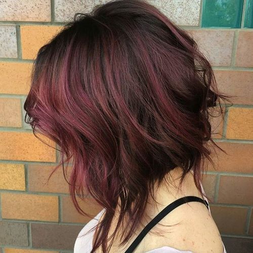 messy wavy bob with marsala balayage