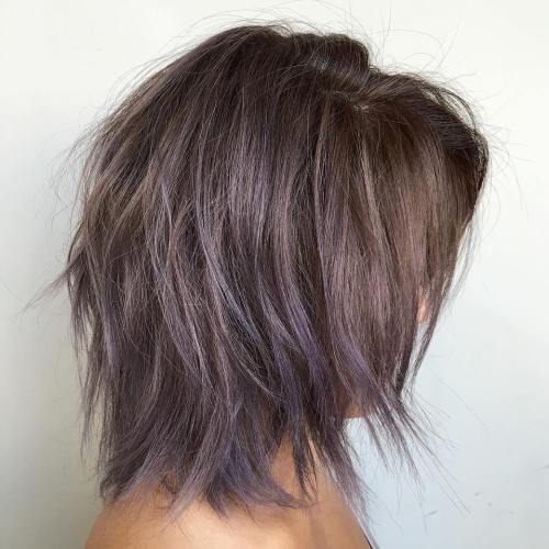 Brown Layered Bob With Purple Balayage