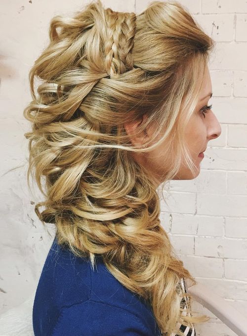half up curly side wedding hairstyle for long hair
