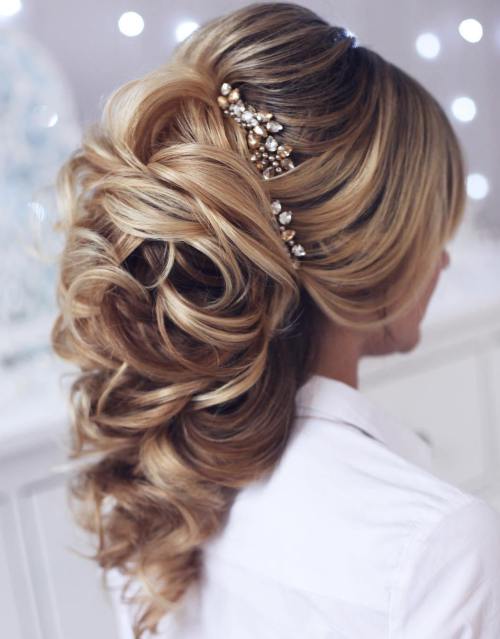 Bridal Long Curly Ponytail With A Bouffant