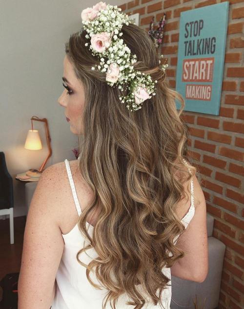 Simple Wedding Downdo With A Flower Crown