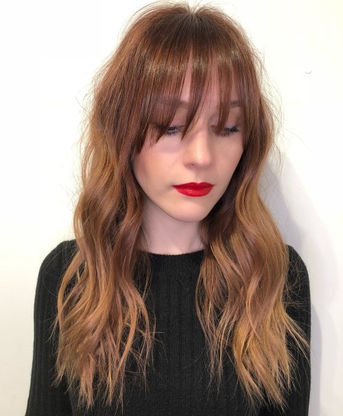 Red Balayage Shag With Bangs For Long Hair