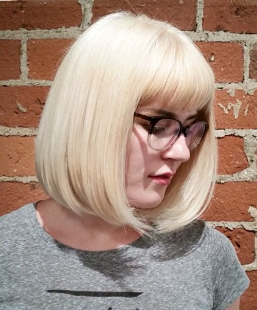 platinum blonde bob with bangs