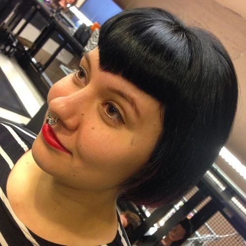 short bob with V-shaped straight fringe