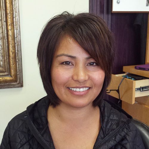 chin-length bob with layers and side bangs