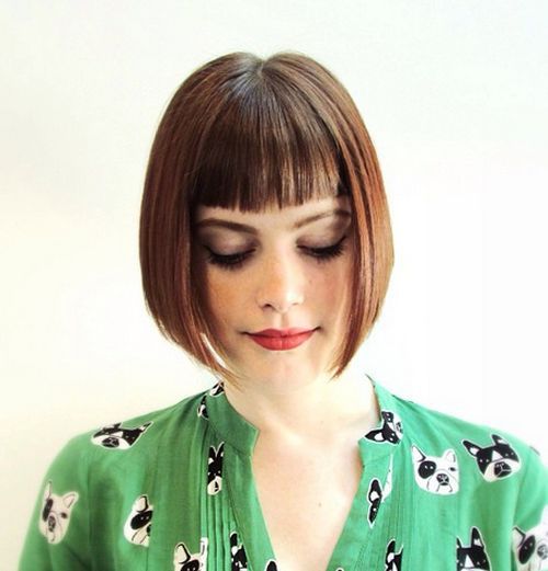 chin-length bob with short straight bangs