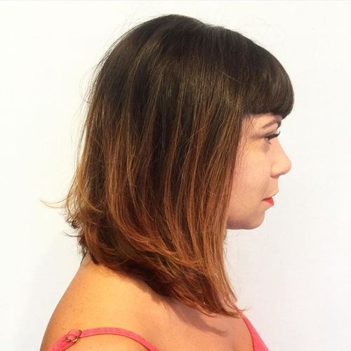 medium brown hair with copper ombre highlights