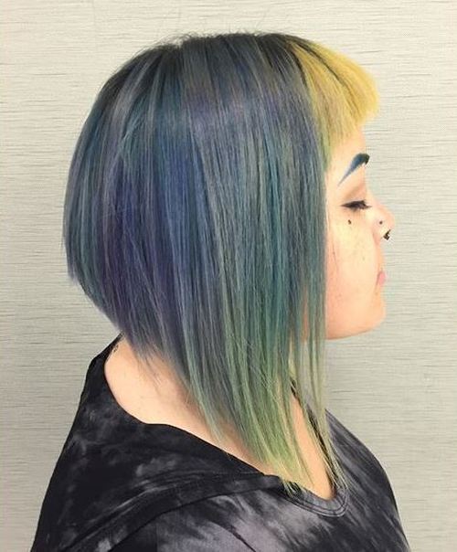 pastel colored angled bob