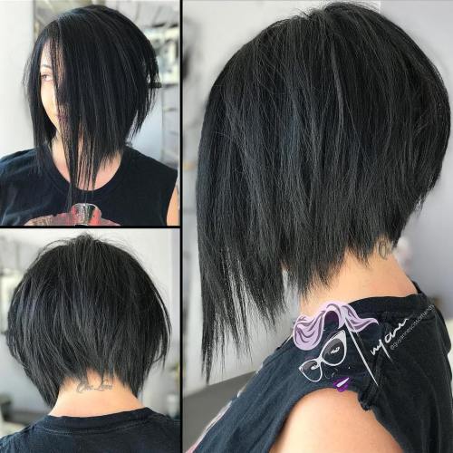 Inverted Black Bob With Choppy Ends