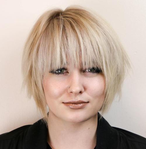 Razored Bob With Bangs For Round Faces