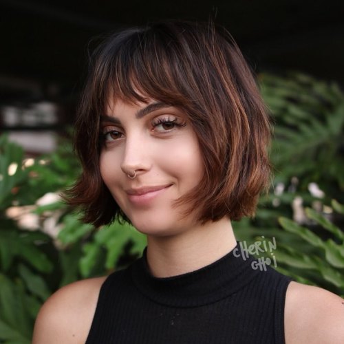 Brunette Bob With Subtle Caramel Balayage