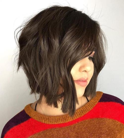 Choppy Angled Brunette Bob