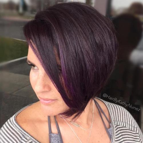 Side-Swept Purple Brown Bob