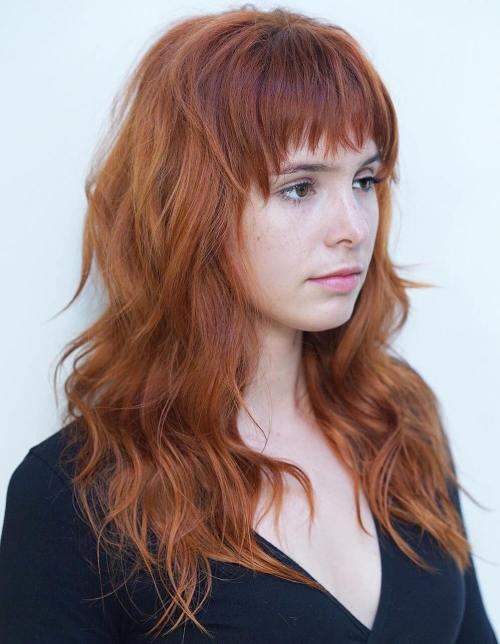 Long Copper Red Shag With Bangs