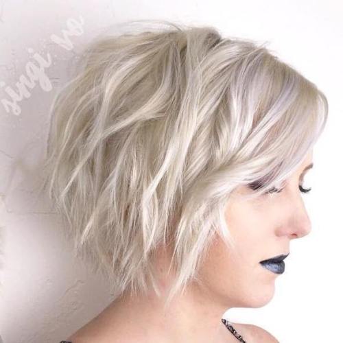 Platinum Blonde Layered Wavy Bob