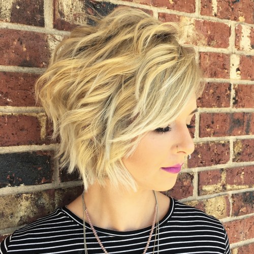 Wavy Golden And Ash Blonde Balayage Bob