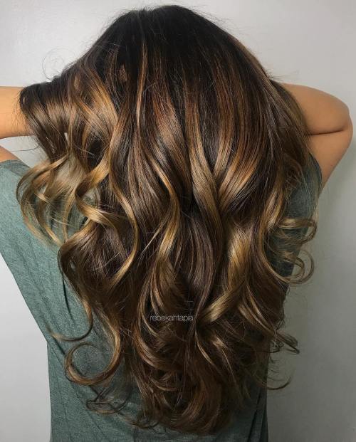 Dark Brown Hair With Chunky Golden Highlights