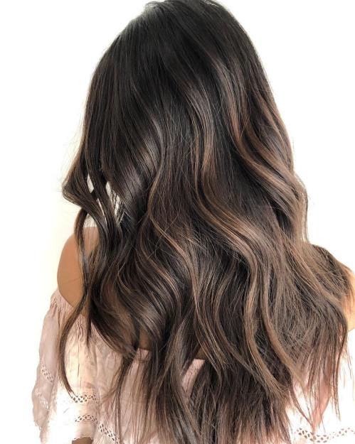 Long Chocolate Balayage Hair With Waves