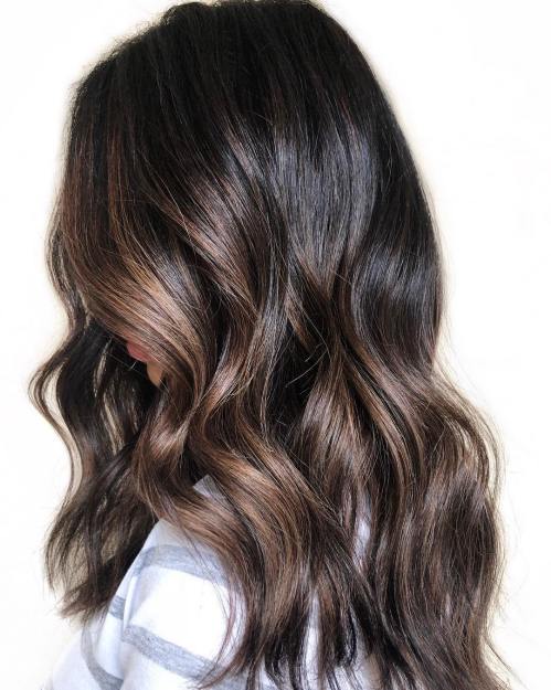 Long Dark Hair With Balayage Highlights