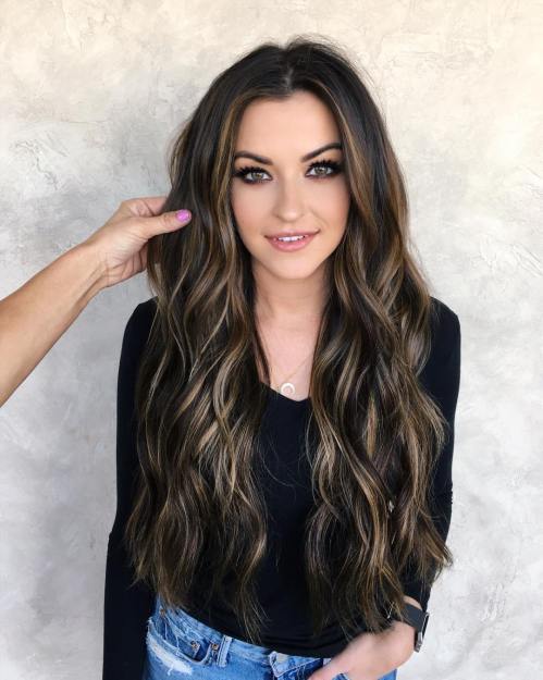 Long Dark Brown Hair With Highlights