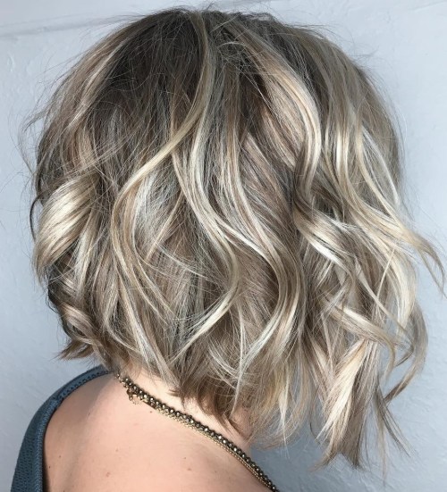 Wavy Angled Bob With Platinum Highlights