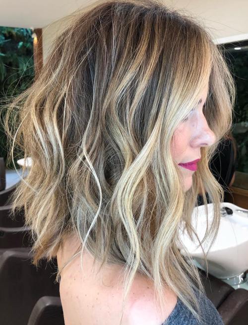 Tousled Wavy Lob With Balayage Highlights