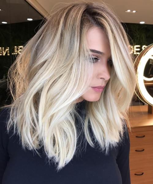 Blonde Choppy Lob Blowout