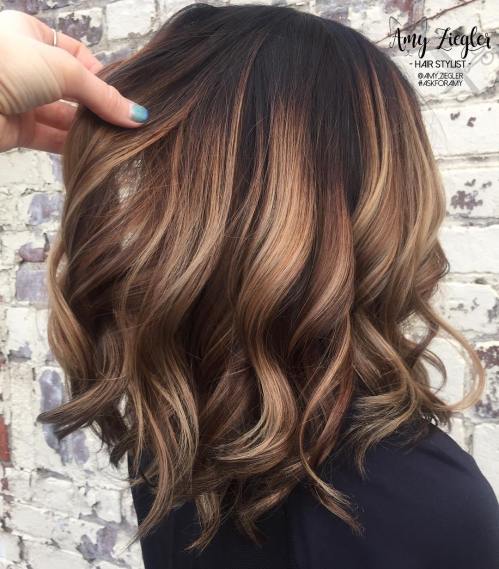 Caramel Balayage Hair With Black Roots