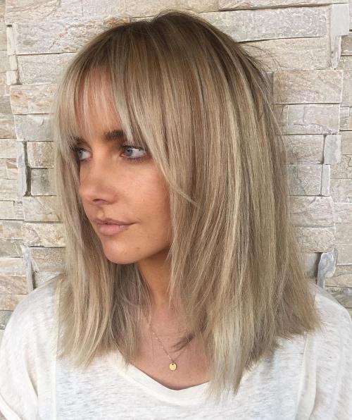 Ash Blonde Lob With Bangs