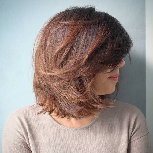 Layered Brown Bob With Bangs