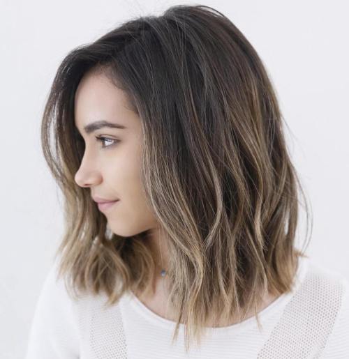 Choppy Brunette Bob With Balayage