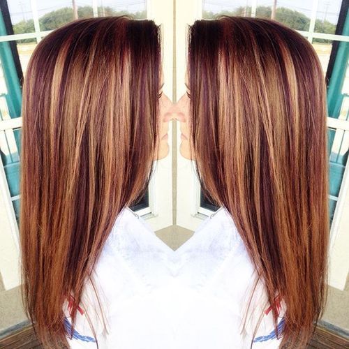 purple red hair with caramel highlights