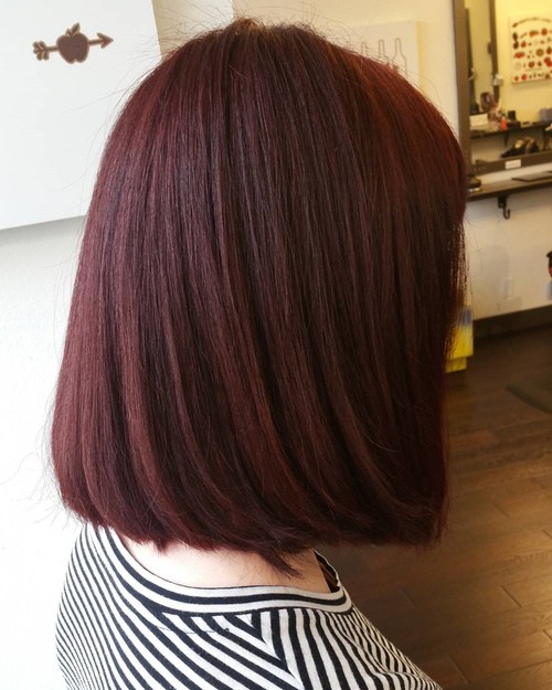 long blunt burgundy bob