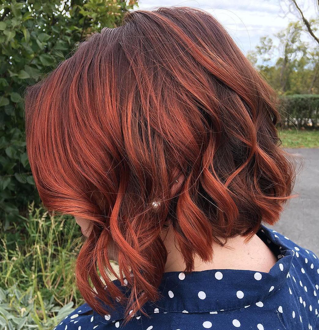 Brown Bob With Copper Red Balayage