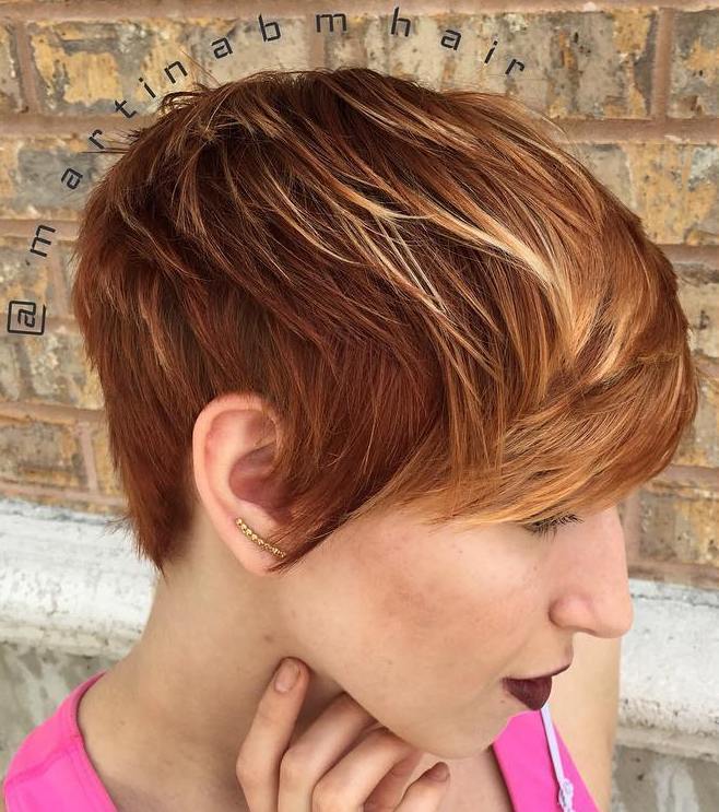 Red Pixie With Blonde Highlights