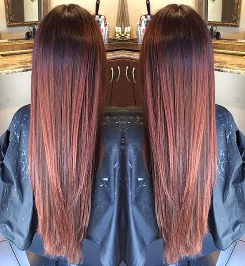 long reddish brown ombre