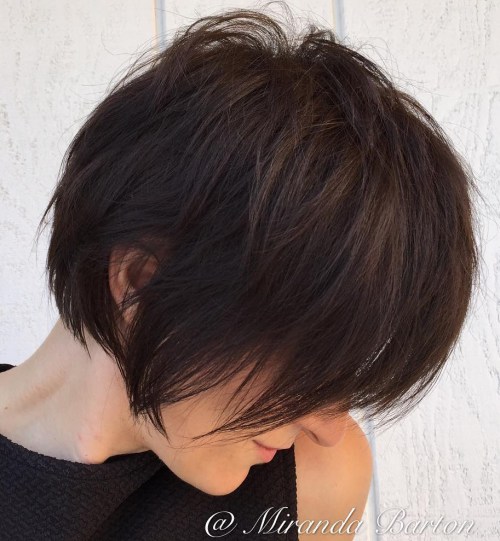 Long Shaggy Dark Brown Pixie