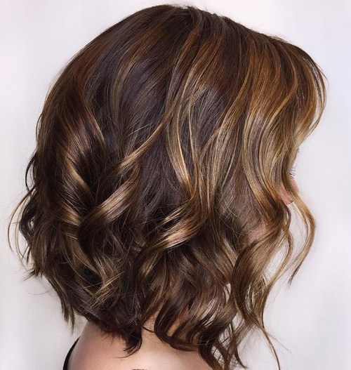 Curly Brown Bob With Caramel Highlights