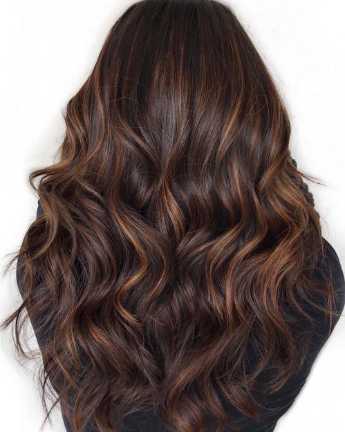 Subtle Caramel Highlights For Chocolate Hair